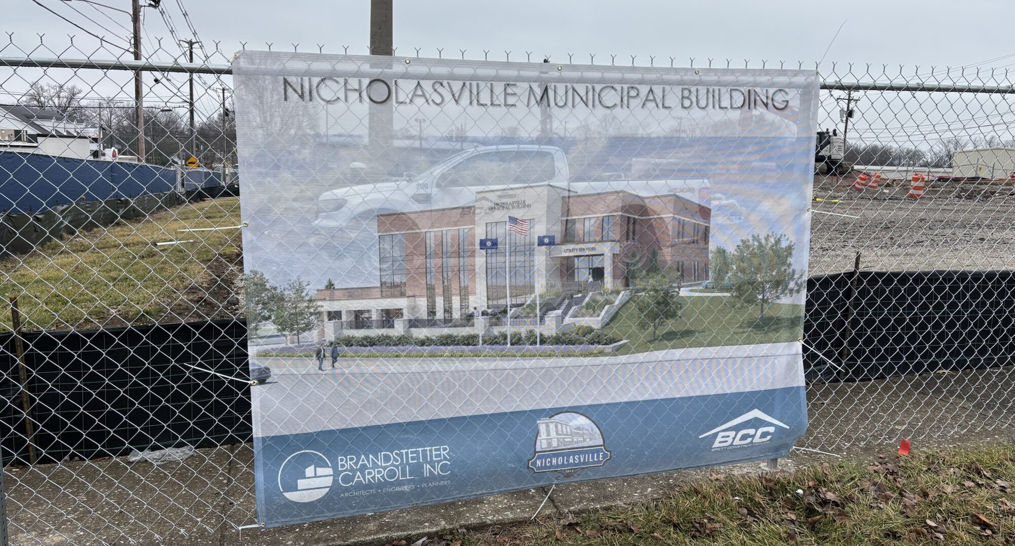 Construction with sign