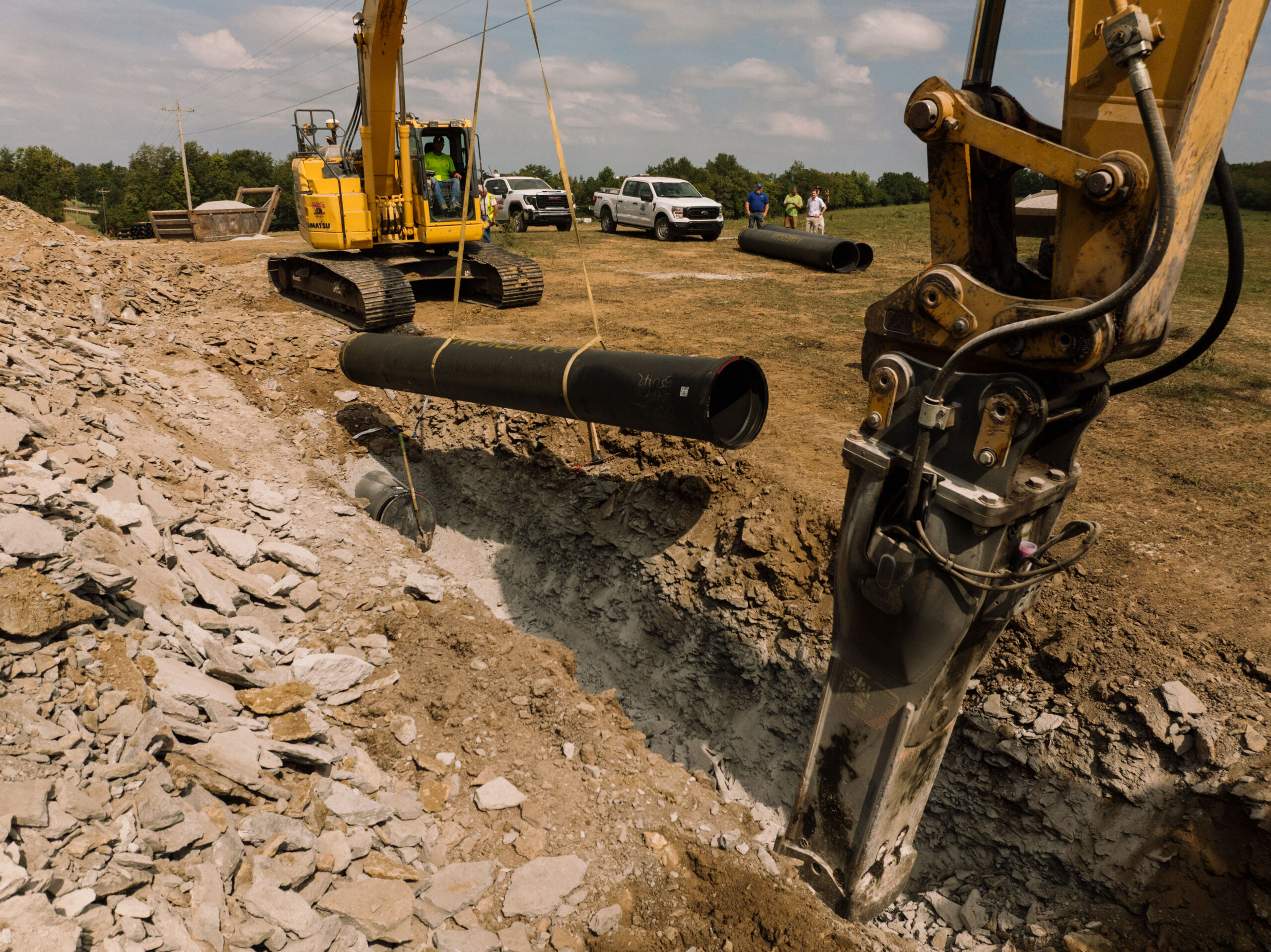 Image of floating pipes going into the ground